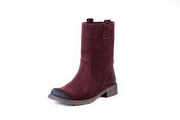 women's shoes on a white background, red suede shoes