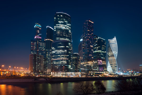View on International Moscow City Business Center in the night