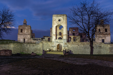 Ruins of baroque castle Krzyztopor in Ujazd, Poland, illuminated in the night