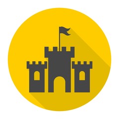 Old castle silhouette icon with long shadow