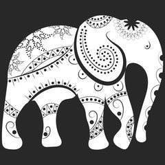Decorative elephant front view with stylized ornament hand drawn