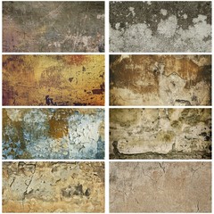 Collection of eight images with vintage grunge texture of old weathered dirty wall