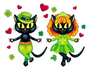 St. Patrick's  Day greeting card  with Dancing Irish cats