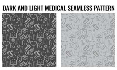 Thin Medical Line Health Care White Seamless Pattern. Vector 