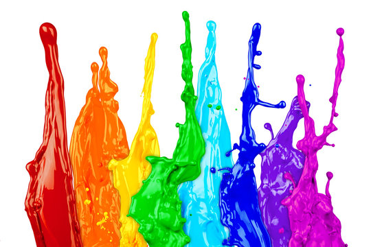 row of colorful rainbow color splashes isolated on white background