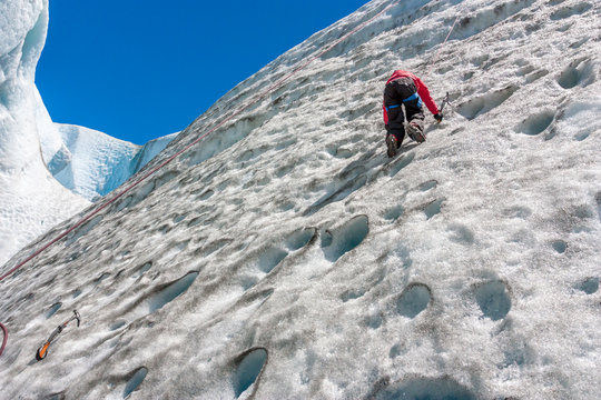 Ice climbing on Viedma glacier in Argentina.