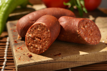 Sucuk on a cutting board