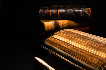 Old books in black background