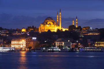 Poster Suleymaniye-moskee in Istanbul, Turkije na zonsondergang © pop_gino
