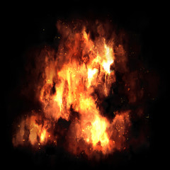 Fototapeta na wymiar Fire Explosion Isolated On Black Background