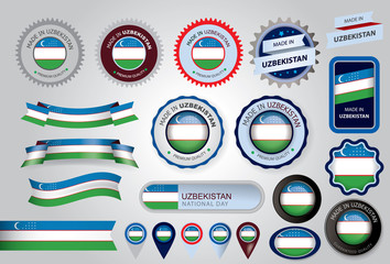Made in Uzbekistan Seal, Uzbek Flag (Vector Art)