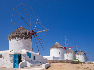 Windmills in Mykonos, Greece.
