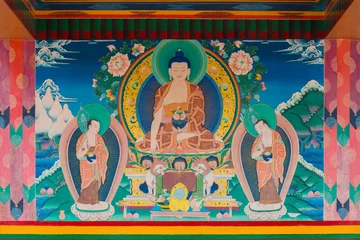 Wall murals Buddha Leh, India - August 7,2015 : The traditional buddha painting art on the temple wall in Leh, Ladakh, India.
