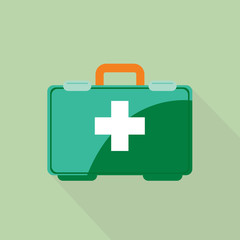 Fototapeta premium First aid or medical kit icon with long shadow on light green background 