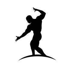 bodybuilder posing, icon, vector illustration