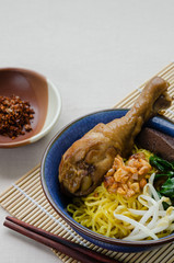 Egg Noodle with Stewed Chicken Drumstick.