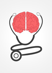 Pictogram of a stethoscope and human brain
