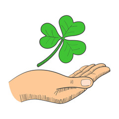 Illustration of a hand with three-leaved shamrock