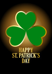 Text of Happy Saint Patrick's Day with three-leaved shamrock