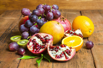 fruit mix on a wooden background