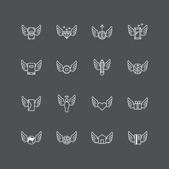 vector linear web icons set - wing concept collection of flat li