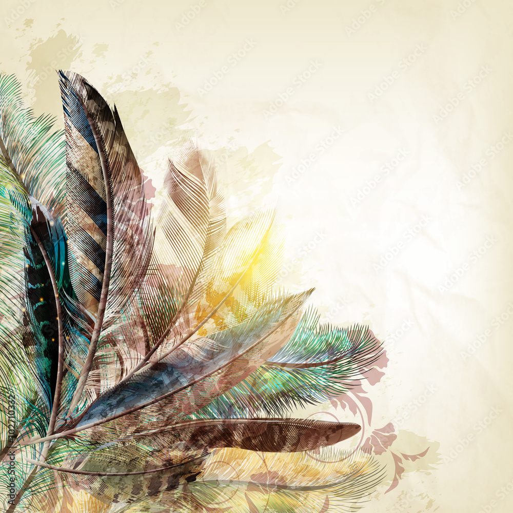 Aufkleber vector background with colorful feathers