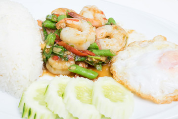 rice and shrimp with Basil and chili sauce and egg