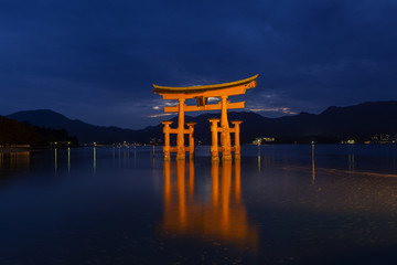 厳島神社の大鳥居の夜景