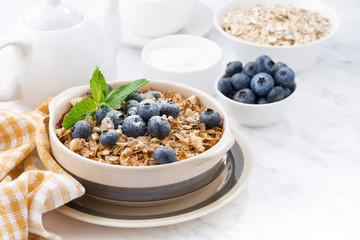 berry crumble with oatmeal in a ceramic form