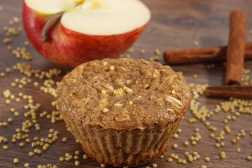 Fresh muffin with millet groats, cinnamon and apple baked with wholemeal flour, delicious healthy dessert