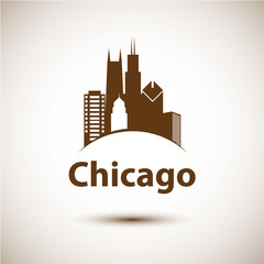Chicago USA skyline silhouette, black and white design