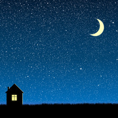 Obraz na płótnie Canvas Vector silhouette of the house on the star sky.
