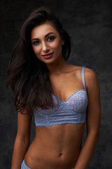 beautiful indian lady in blue lingerie