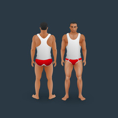 men in briefs and singlet