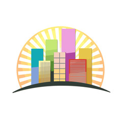 Fototapeta premium Skyscrapers and sun showing a urban city