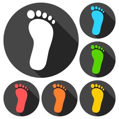 One footprint icons set with long shadow