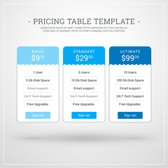 Design Template for Pricing Table for Websites and Applications. Flat Style UI. Vector Illustration