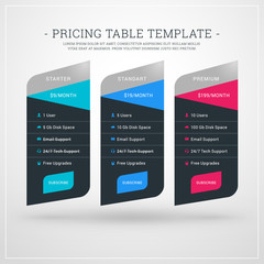 Design Template for Pricing Table for Websites and Applications. Flat Style UI. Vector Illustration