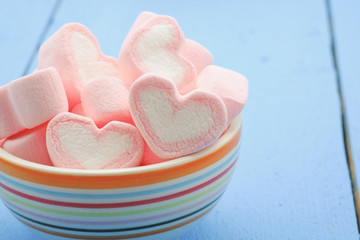 Pink heart shape of marshmallow with filter effect retro vintage