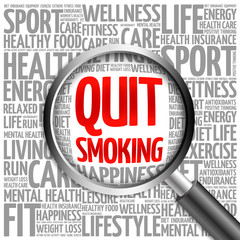 Quit Smoking word cloud with magnifying glass, health concept