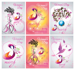 Vector set of greeting card, fleyr and banner template the Women day