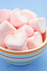 Pink heart shape of marshmallow with filter effect retro vintage