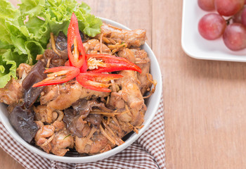 Stir fried chicken with ginger, Thai food