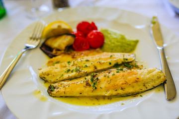 Roasted butterfish with vegetables