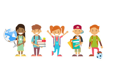 Naklejka premium School Children Group Holding Globe, Books, Copybooks