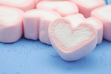 Pink heart shape of marshmallow with filter effect retro vintage