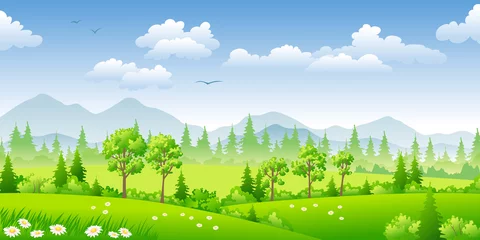 Photo sur Plexiglas Vert-citron Paysage d& 39 été panoramique avec des arbres