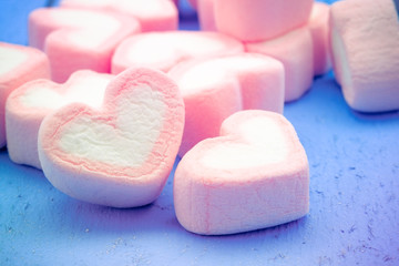 Pink heart shape of marshmallow with filter effect retro vintage