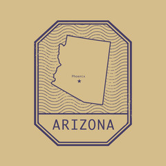 Stamp with the name and map of Arizona, United States