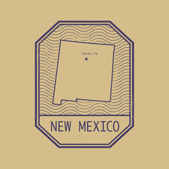 Stamp with the name and map of New Mexico, United States